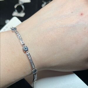 Sparkling Silver-Tone Tennis Bracelet with Blue-Green Stones